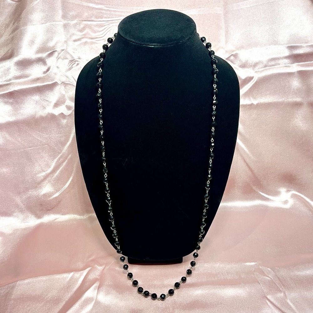 White House Black Market Czech Fire Polished Black Beads Necklace - 32 to 34 in